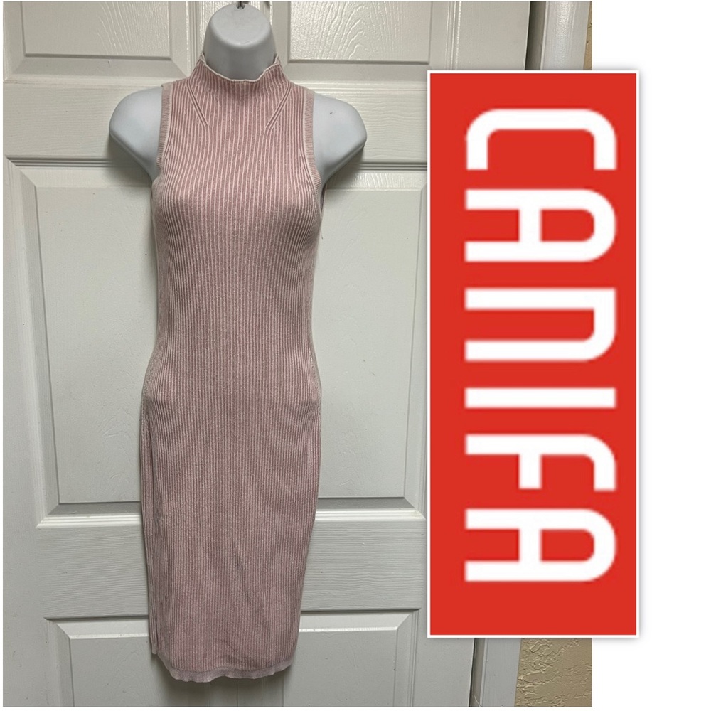 Canifa Pink Knit Ribbed High Neck Body Con Mini Dress